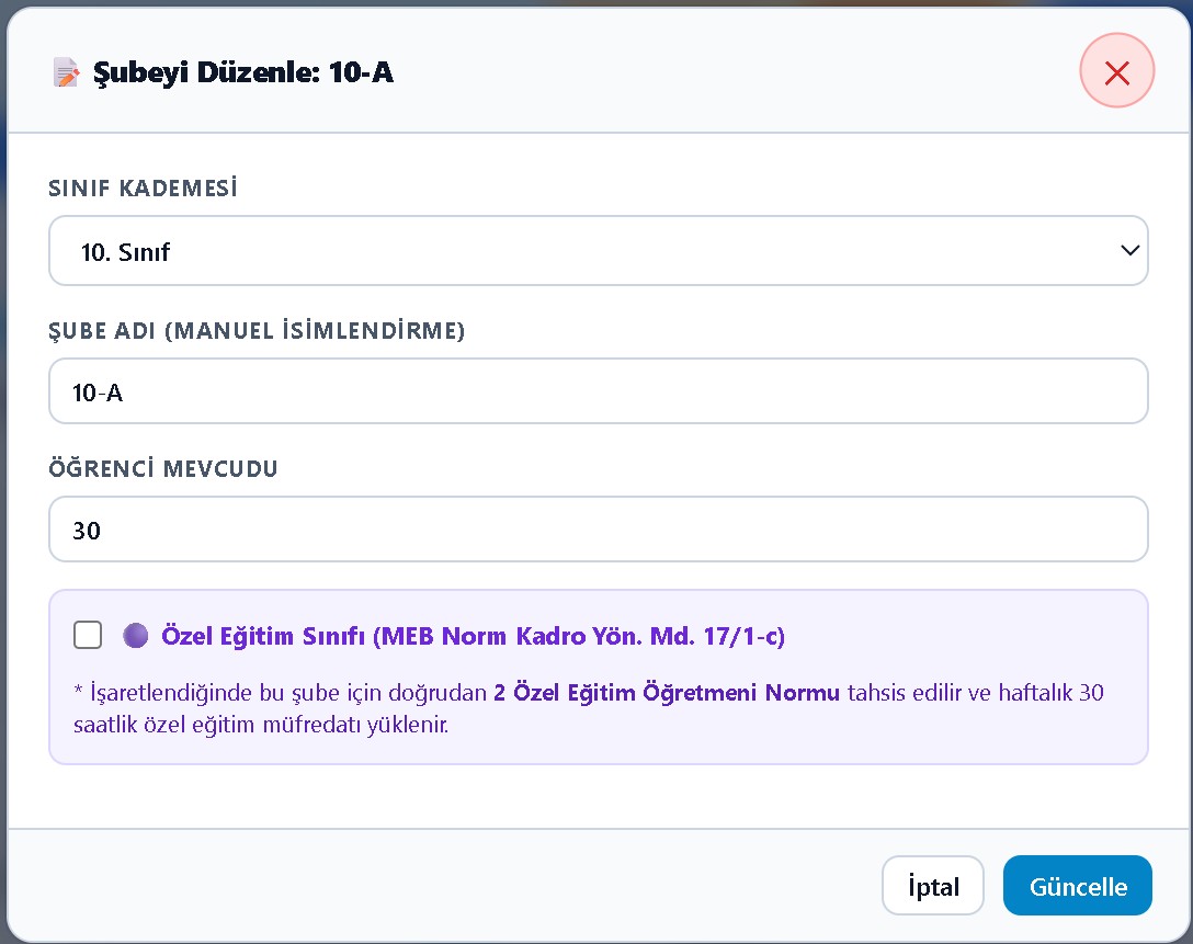 Şube düzenleme penceresi